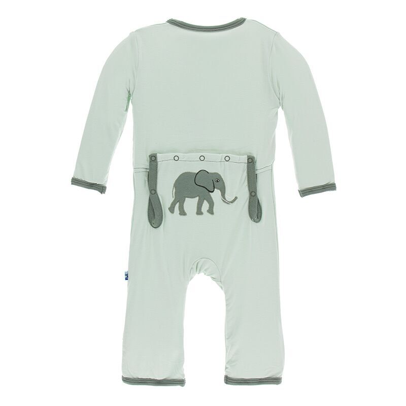 Kickee Pants Applique Coverall with Zipper in Aloe Elephants Yogaso Boutique